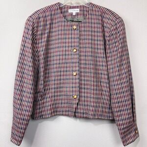 Vintage David Brooks Jacket Sz 16 Cropped‎ Plaid Wool Silk Blend Preppy Classic